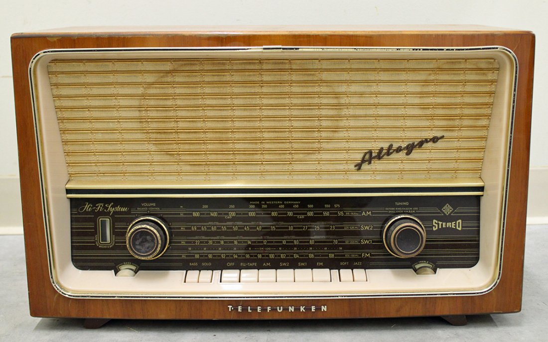VINTAGE TELEFUNKEN RADIO: Vintage Telefunken radio. Not tested. Measures 23" x 18" wide 14" tall.