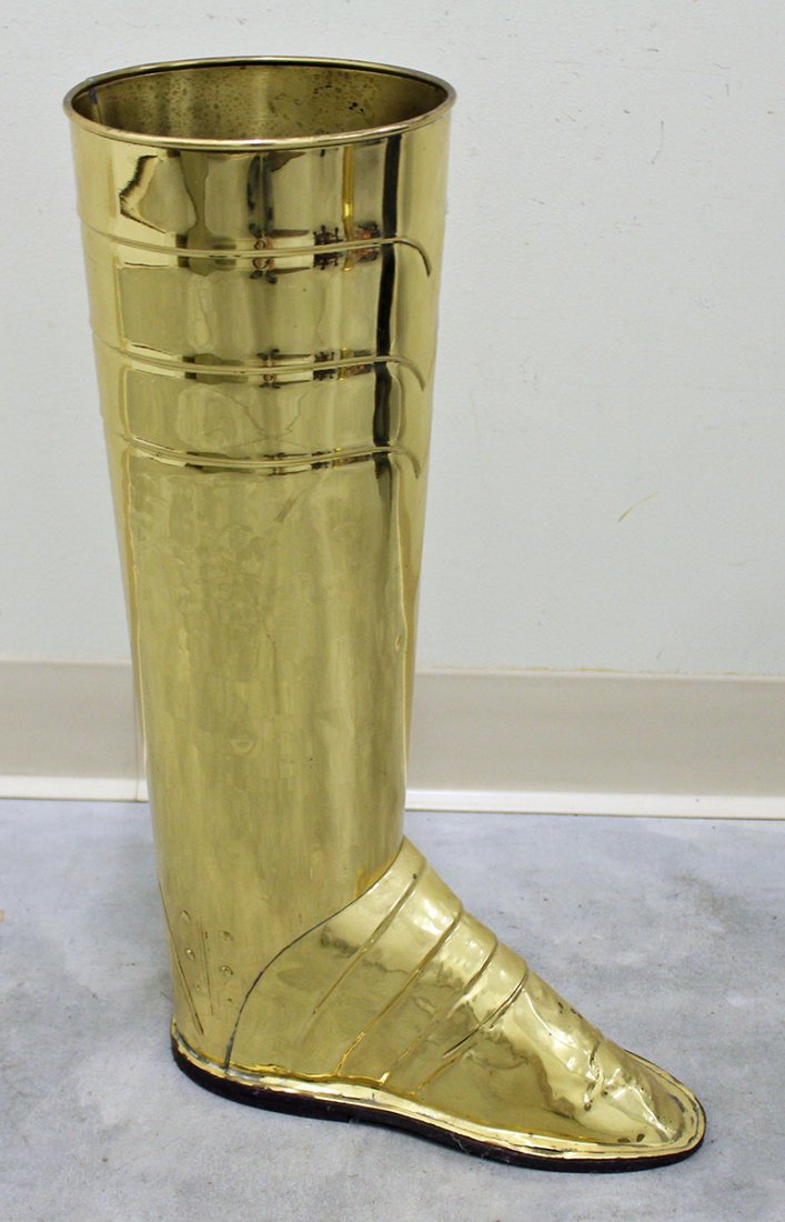 VINTAGE BRASS BOOT UMBRELLA CANE STAND (1 of 2)