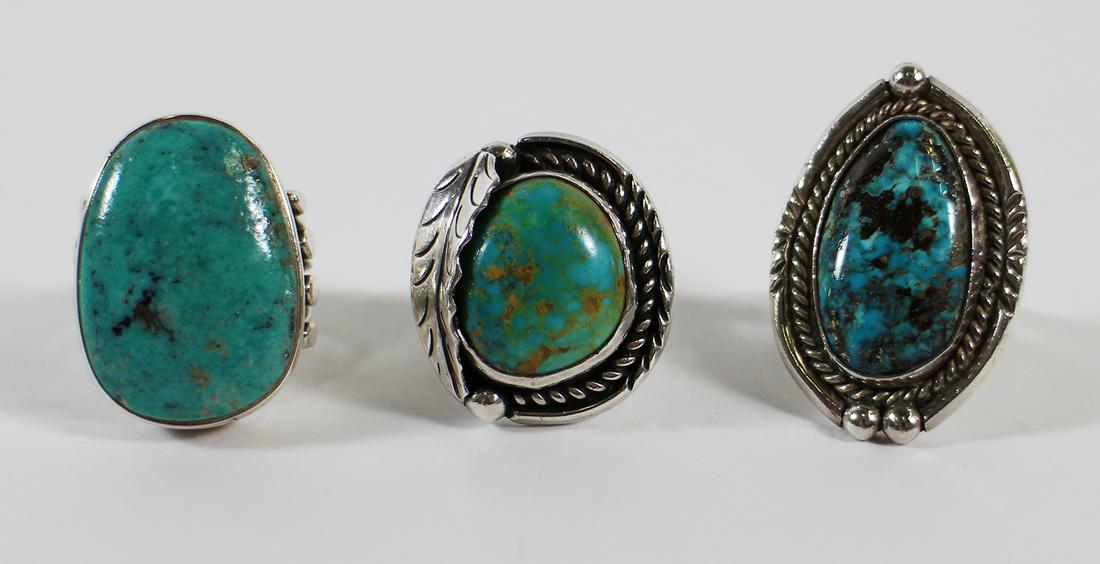(3) NATIVE AMERICAN STERLING TURQUOISE RINGS (1 of 3)