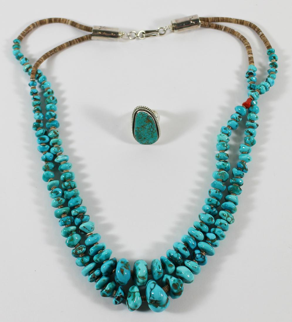 TURQUOISE NECKLACE & ARTIE YELLOWHORSE RING (1 of 5)