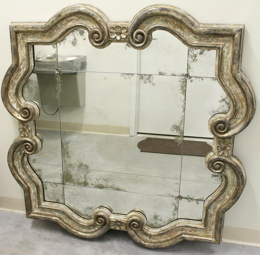 CUSTOM QUATREFOIL MIRROR: Medium antiquing finish. Measures 48" x 48".