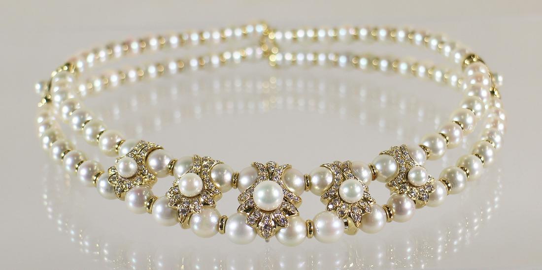 GIOVANE 18K PEARL & DIAMOND CHOKER NECKLACE (1 of 6)