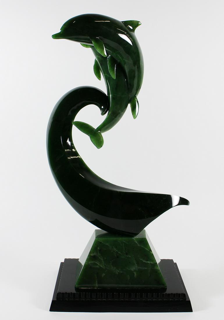 LYLE SOPEL JADE DOLPHIN SCULPTURE (1 of 5)
