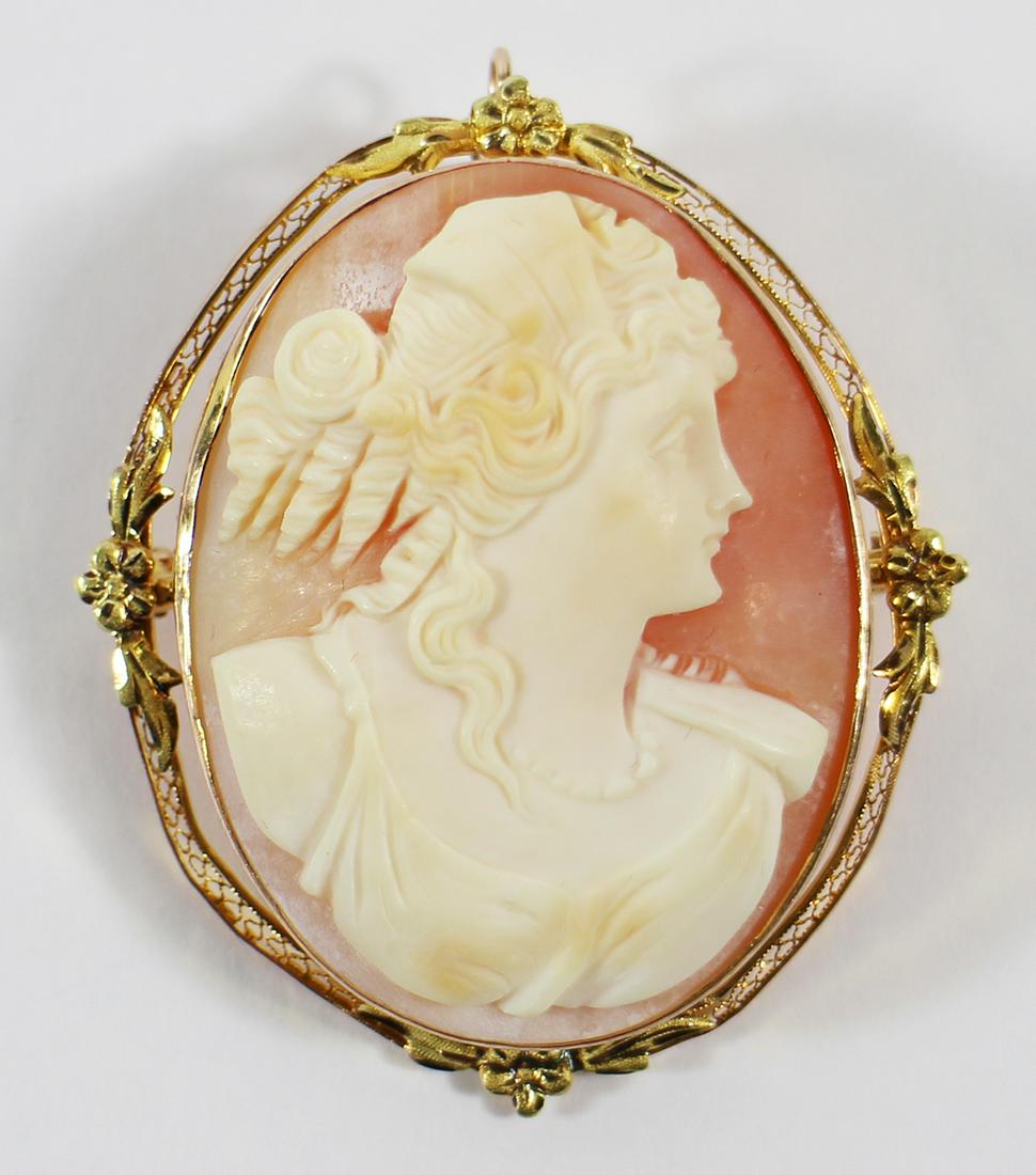 10K GOLD SHELL CAMEO PIN PENDANT (1 of 3)