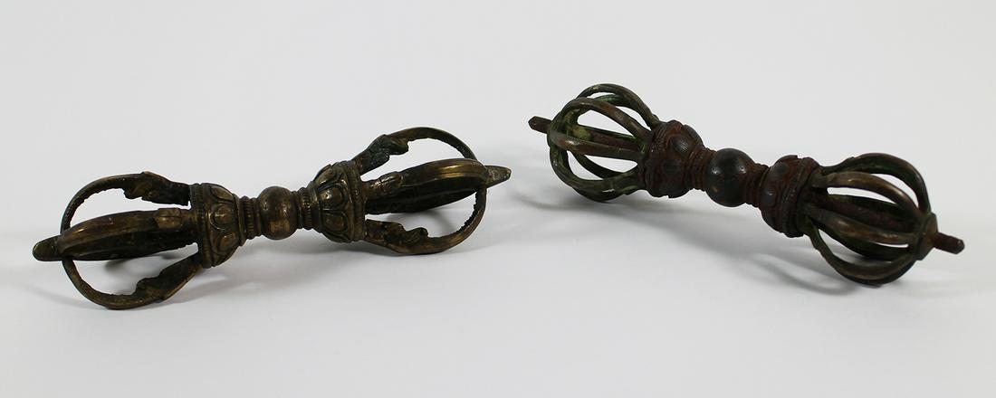 (2) CHINESE TIBETAN BRONZE VAJRA DORJE (1 of 3)