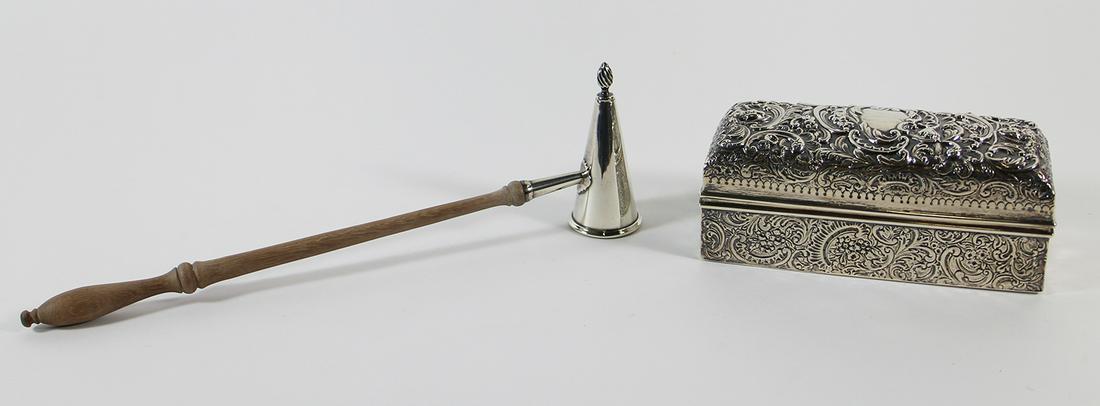 ENGLISH STERLING BOX & CANDLE SNUFFER (1 of 4)