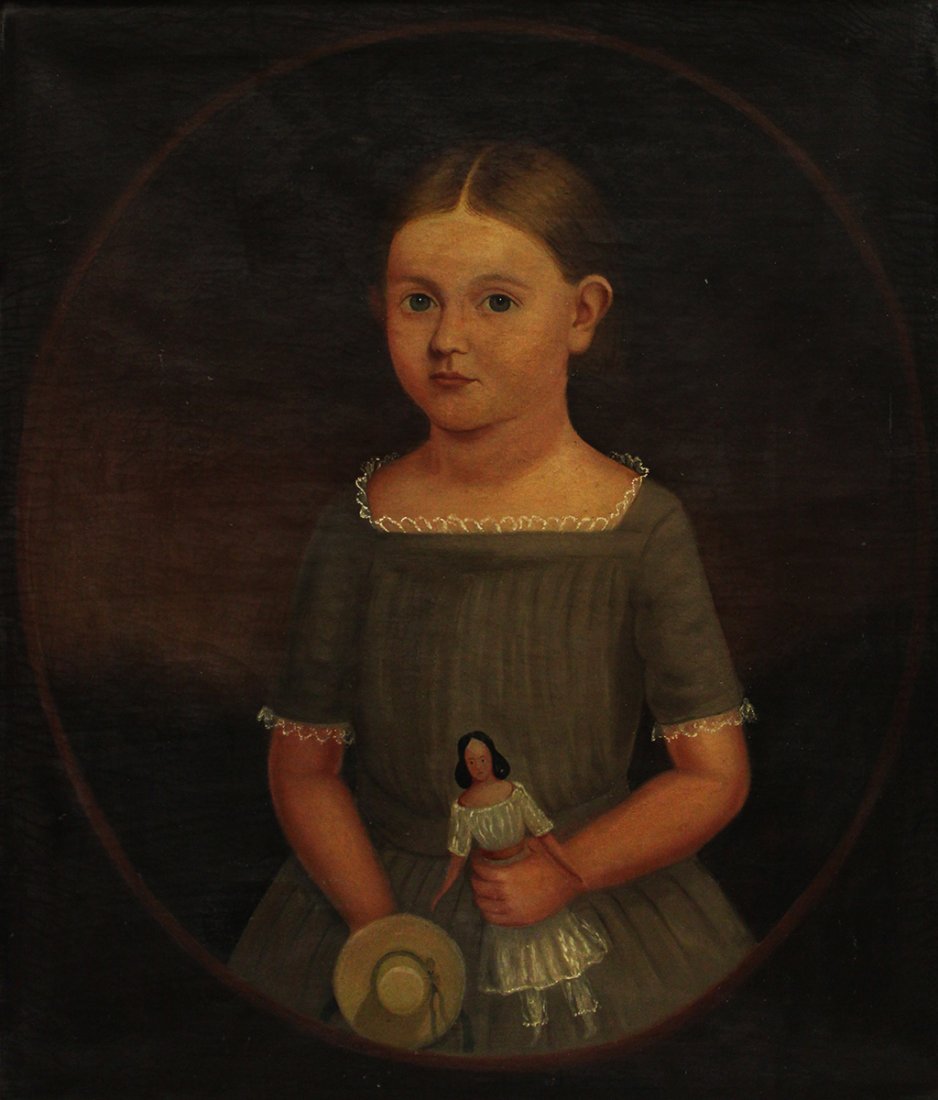 FOLK ART YOUNG GIRL WITH DOLL PAINTING (1 of 4)