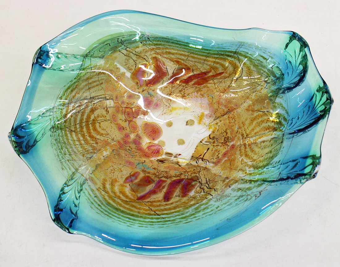 LARGE SIGNED ART GLASS CENTERPIECE BOWL (1 of 7)