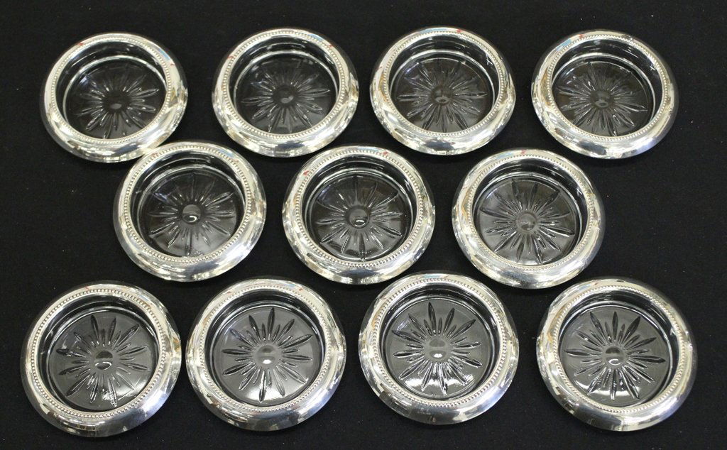 (11) VINTAGE GLASS & STERLING COASTERS (1 of 1)