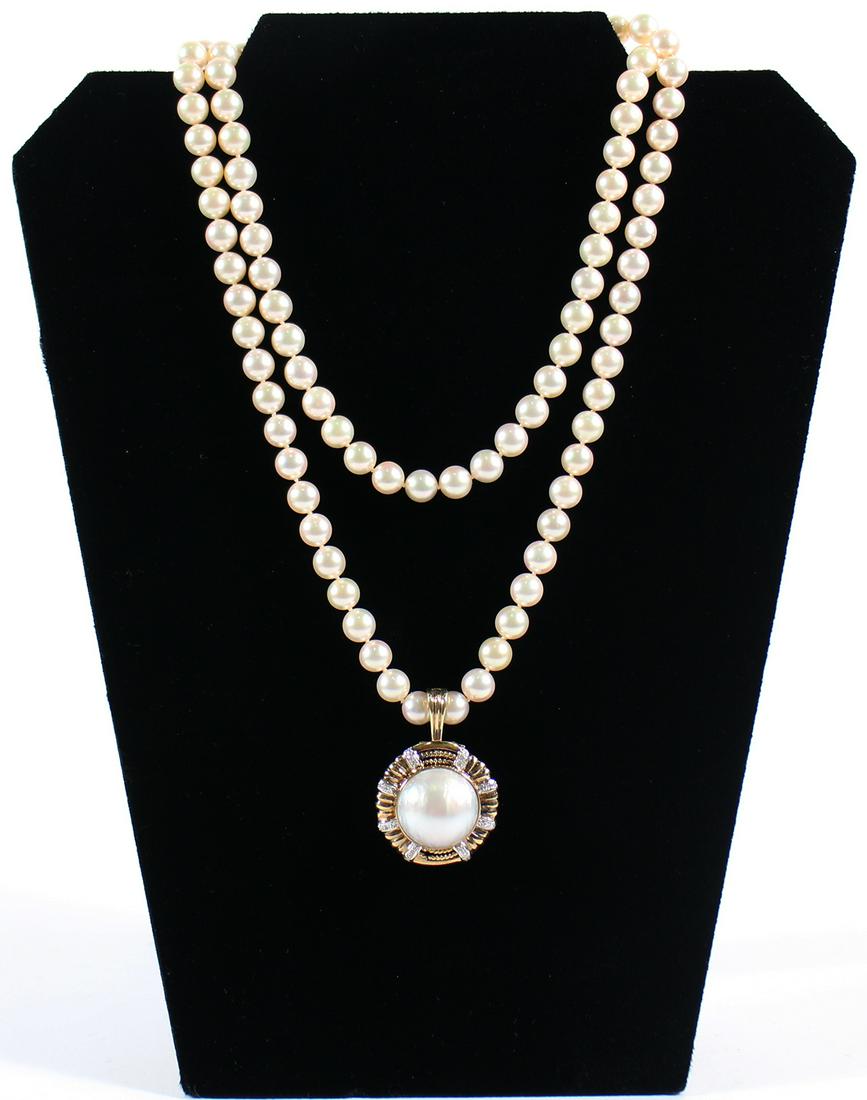 PEARL NECKLACE & 14K PEARL & DIAMOND ENHANCER (1 of 5)