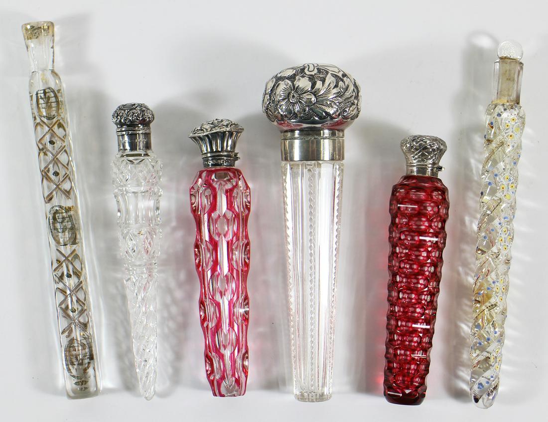 (6) ANTIQUE GLASS LAYDOWN SCENT BOTTLES (1 of 4)