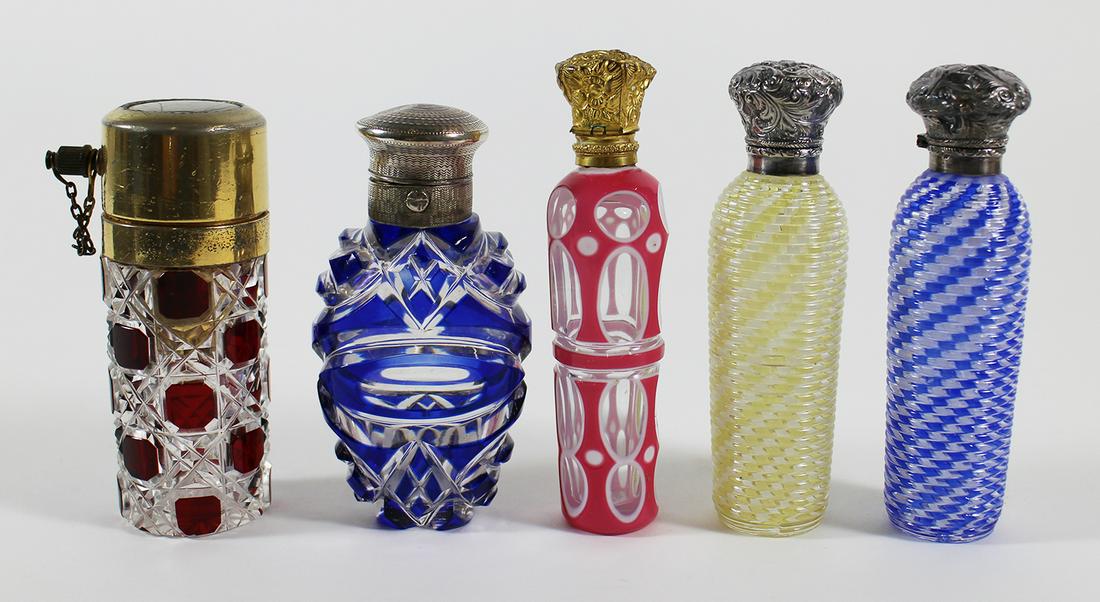 (5) ANTIQUE LATTICINO & CUT TO CLEAR SCENT BOTTLES (1 of 3)
