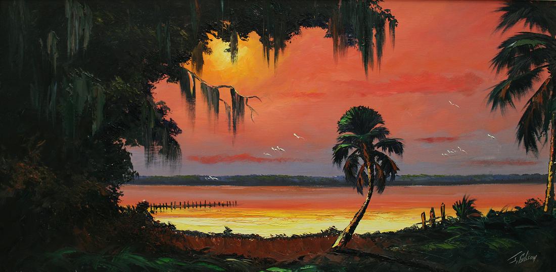 JAMES GIBSON ORANGE SUNSET HIGHWAYMEN PAINTING (1 of 5)