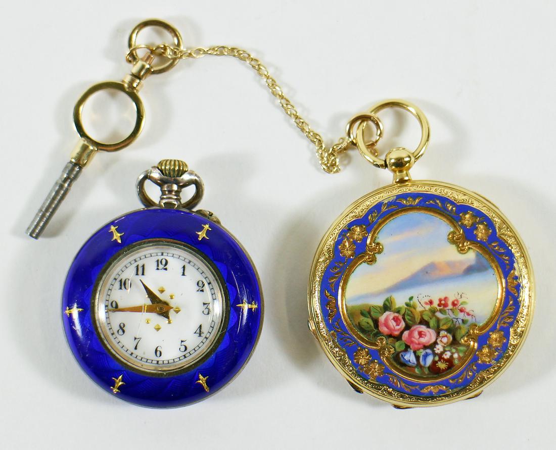 18K ECHAPPEMENT POCKETWATCH & ENAMEL WATCH (1 of 7)
