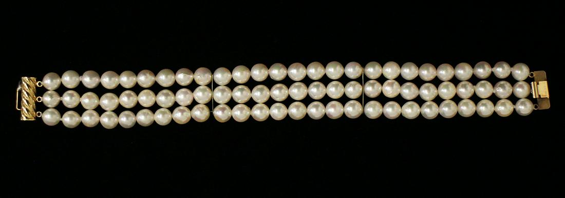 14K TRIPLE STRAND AKOYA PEARL BRACELET (1 of 2)