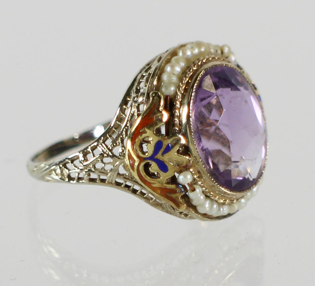 VINTAGE 14K 3.10 CARAT AMETHYST & SEED PEARL RING (1 of 4)