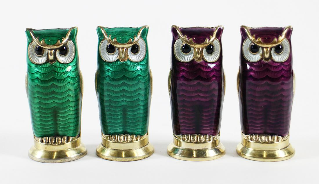 DAVID ANDERSEN STERLING ENAMEL OWL SALT & PEPPERS (1 of 3)