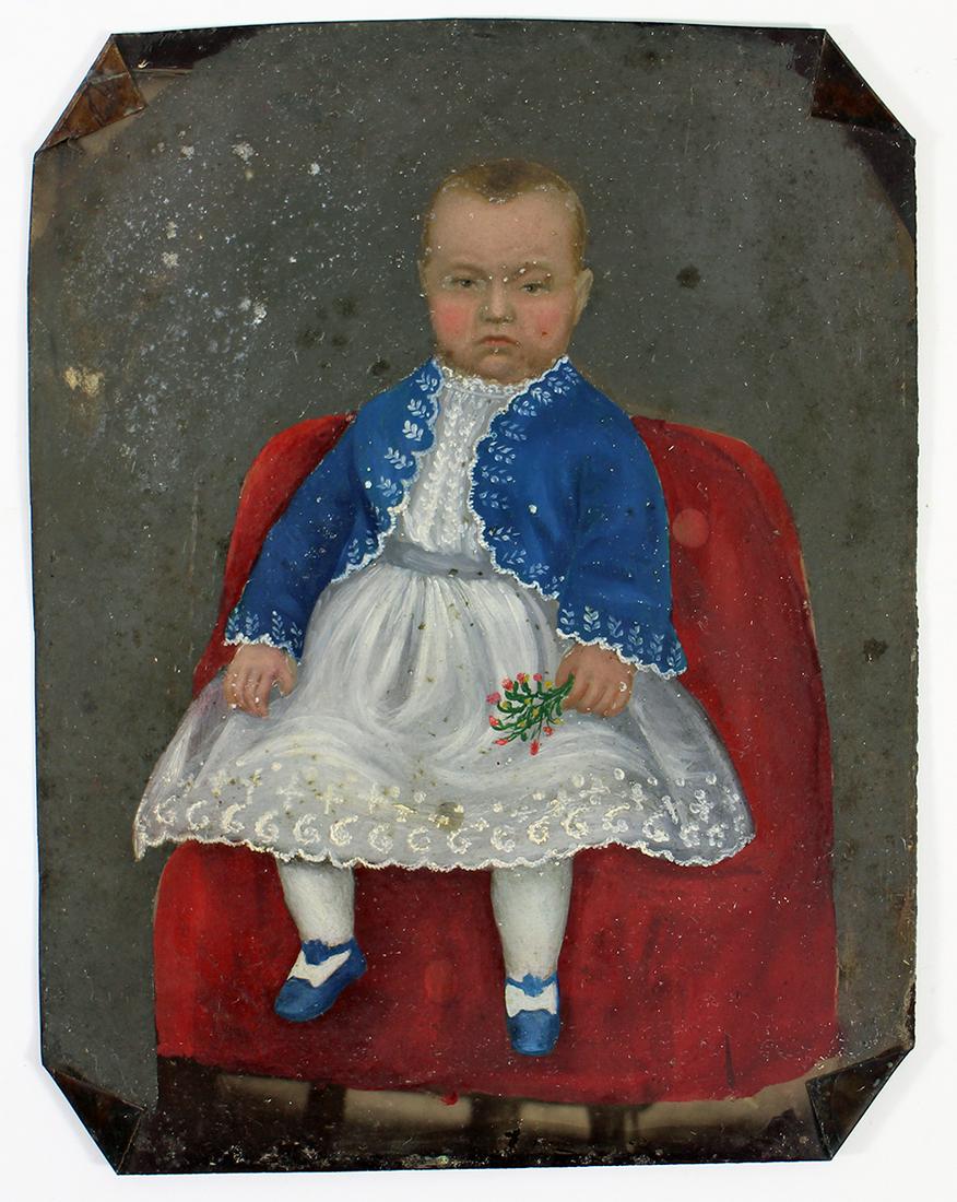 19th CENTURY FOLK ART BABY BOY PAINTING (1 of 3)