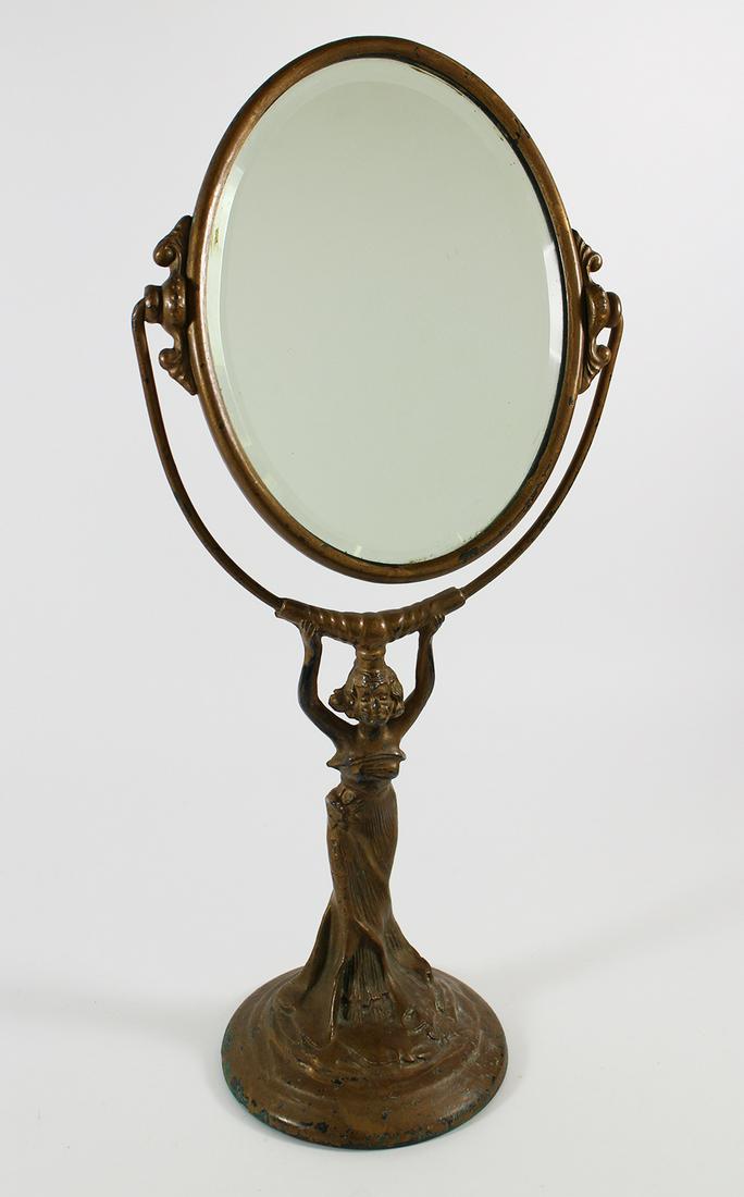ART NOUVEAU BRONZE TILTING LADY VANITY MIRROR (1 of 2)