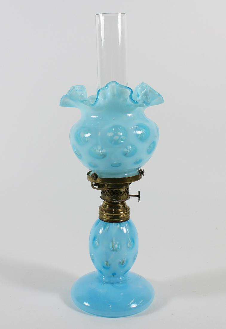 MINIATURE FENTON BLUE COIN DOT KEROSENE OIL LAMP (1 of 3)