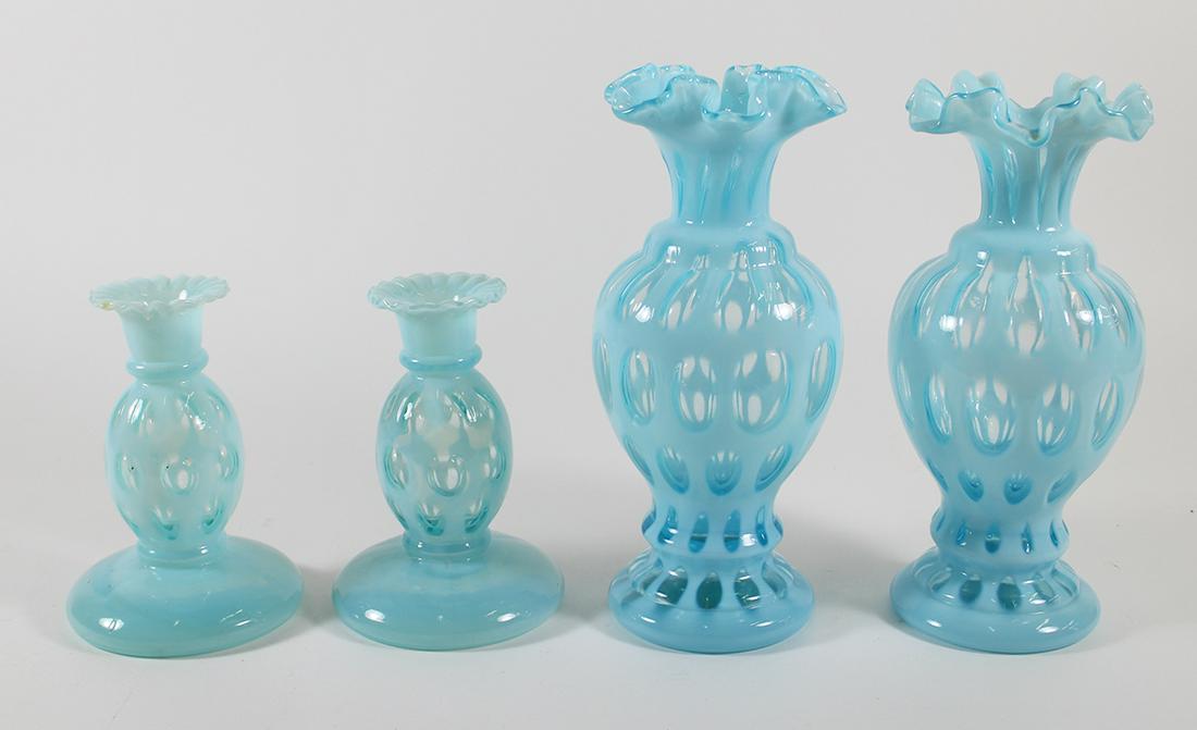 FENTON BLUE COIN DOT VASES & CANDLESTICKS (1 of 1)