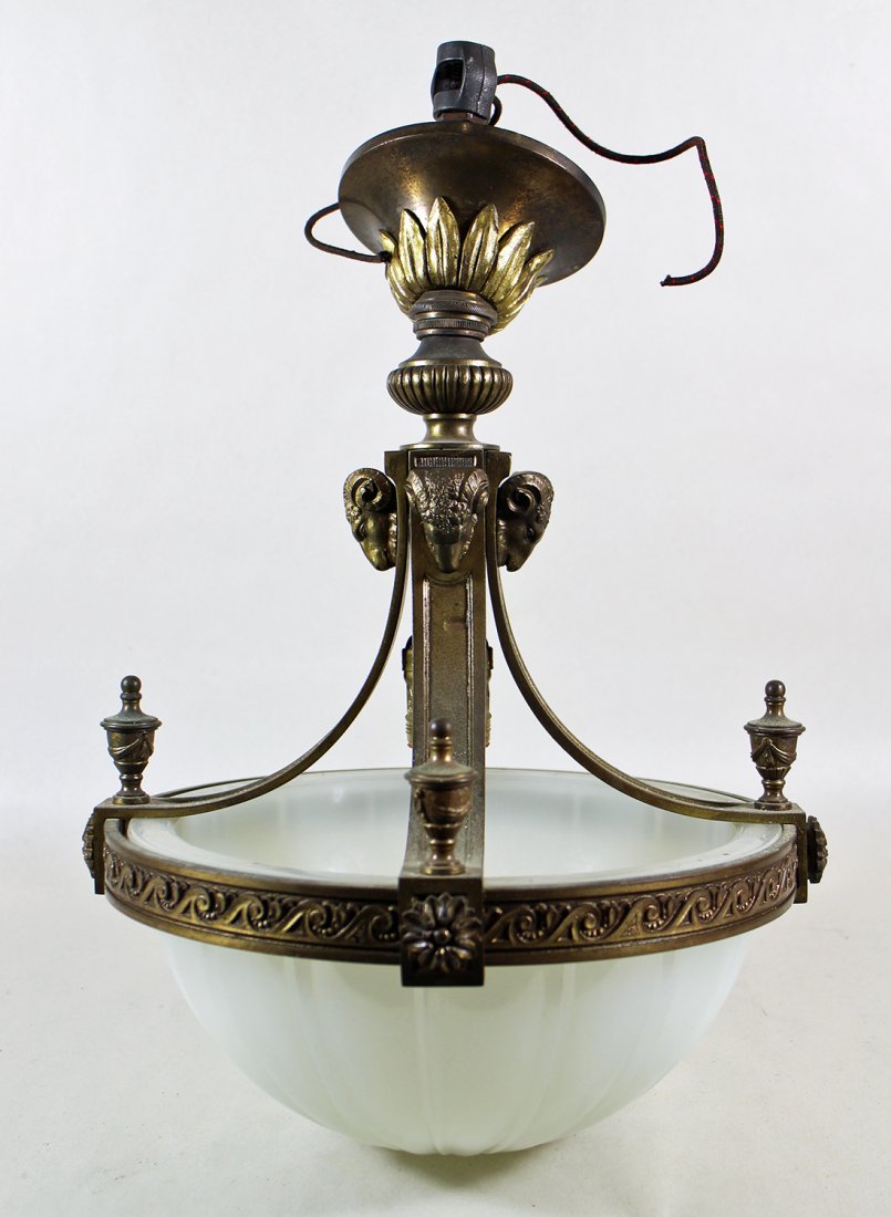 ANTIQUE HANGING OPALINE GLASS CHANDELIER (1 of 4)