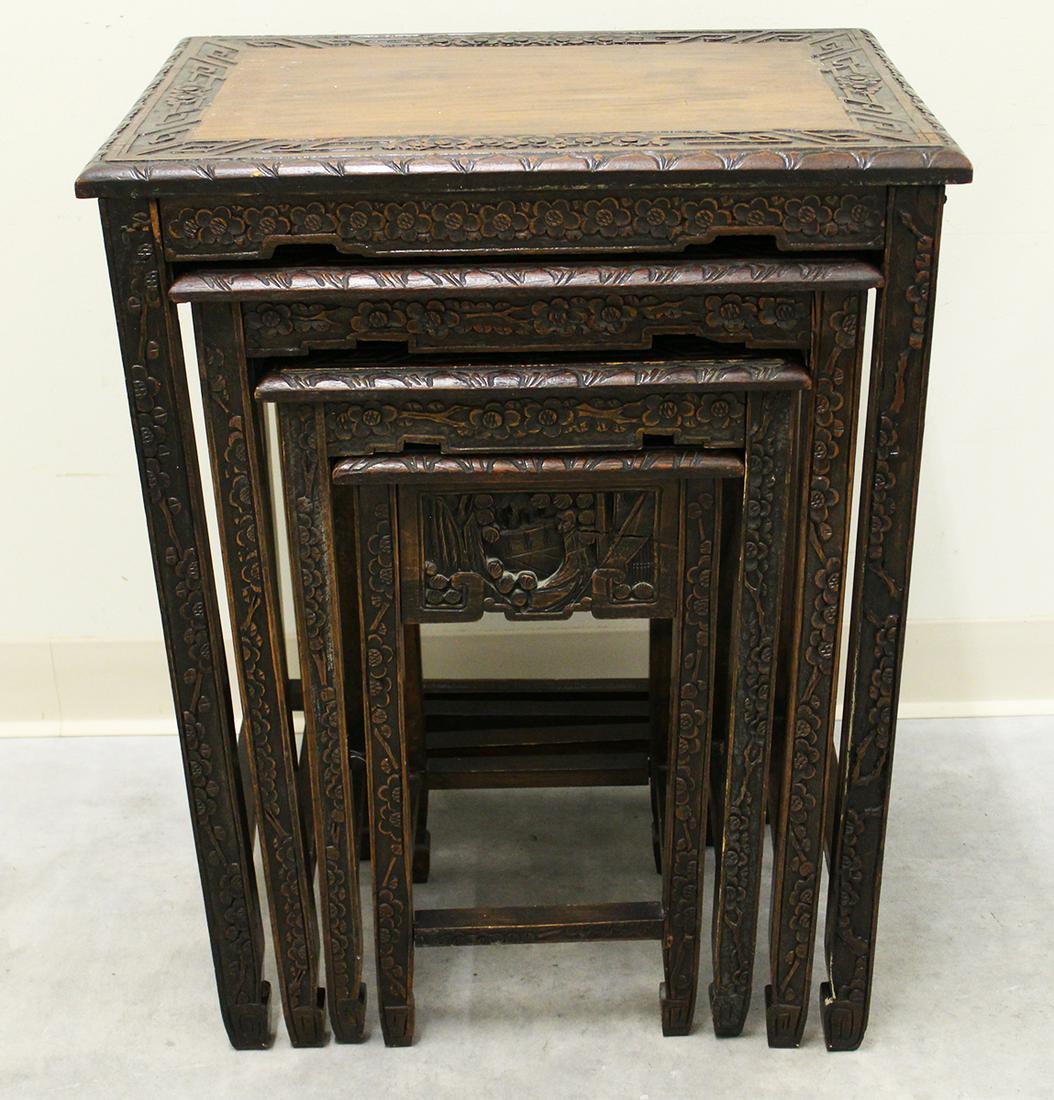 (4) CARVED CHINESE NESTING TABLES (1 of 5)