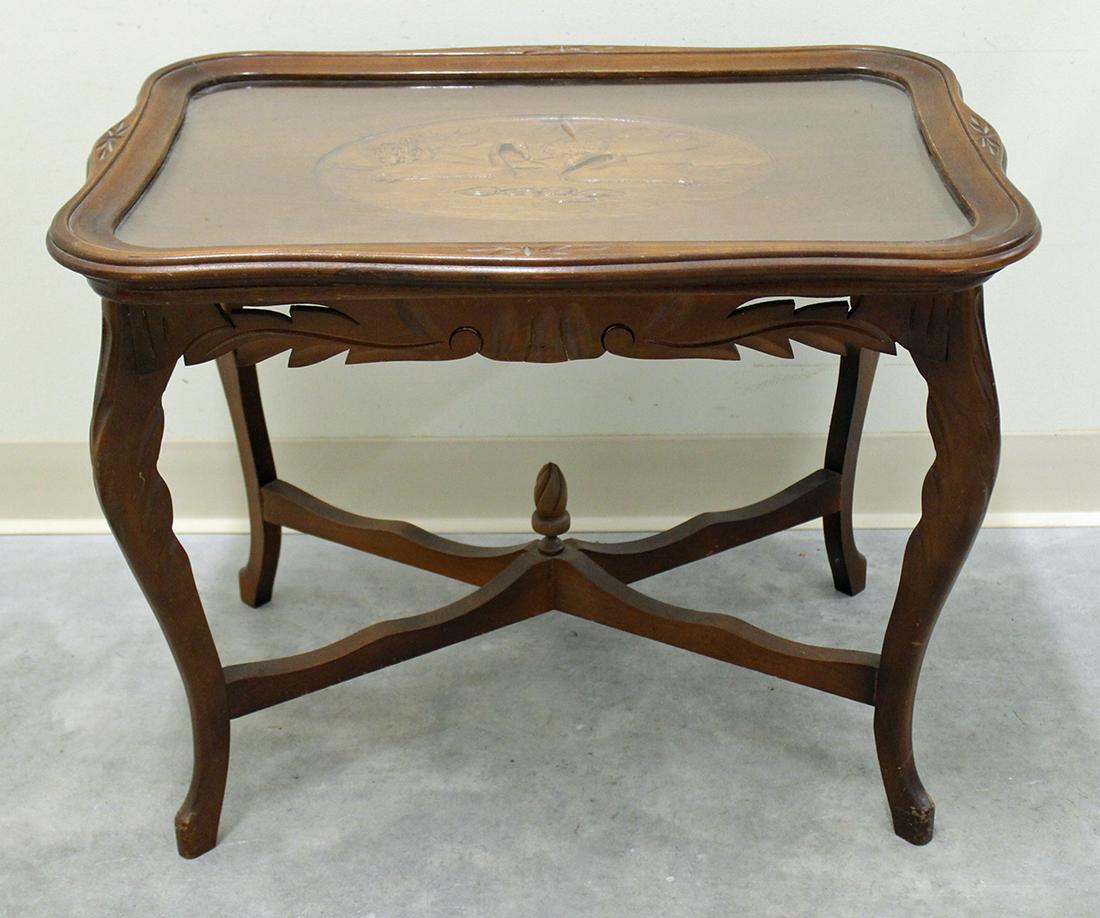 Antique tea table sale removable glass tray
