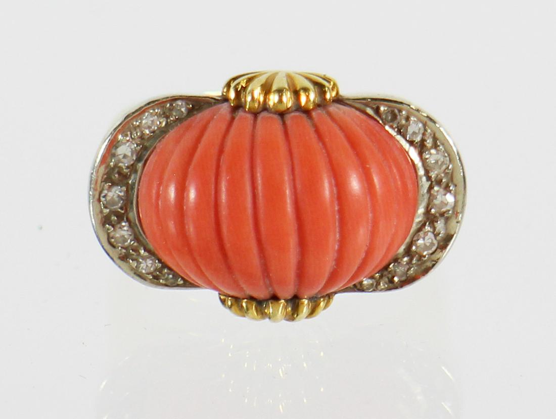 18K TIFFANY & CO CORAL AND DIAMOND RING (1 of 4)