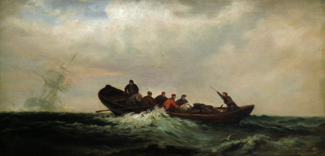 19TH CENTURY SEASCAPE PAINTING W/ GHOST SHIP (1 of 5)