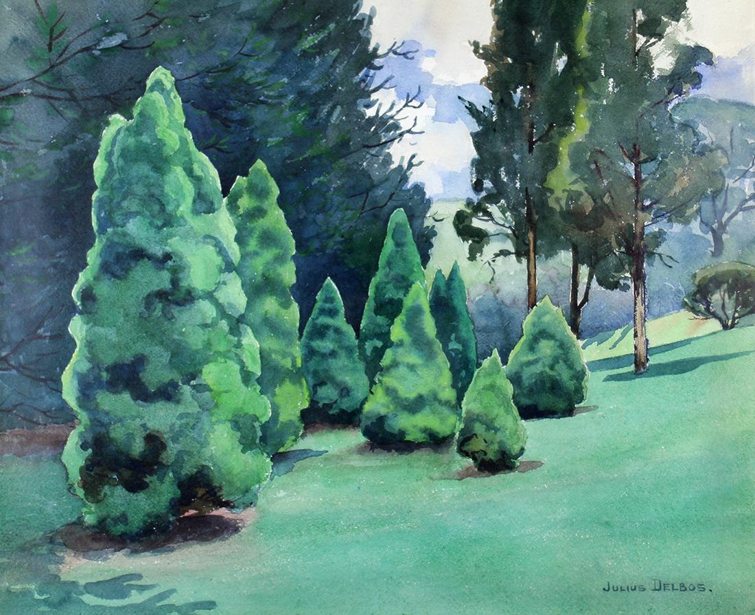 JULIUS DELBOS "DWARF ALBERTA SPRUCE" WATERCOLOR (1 of 4)