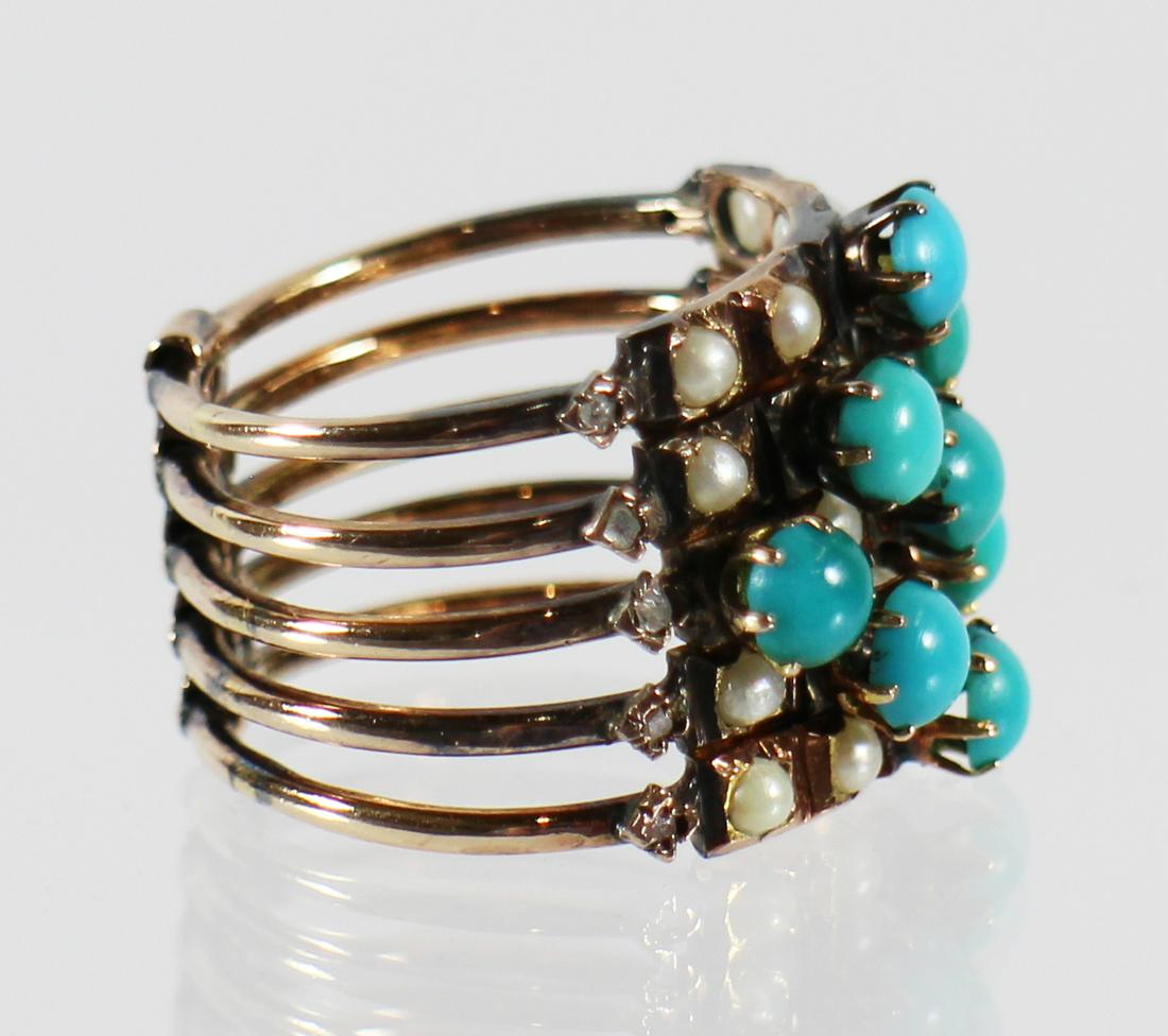 14K PERSIAN TURQUOISE & PEARL STACKING RING (1 of 4)