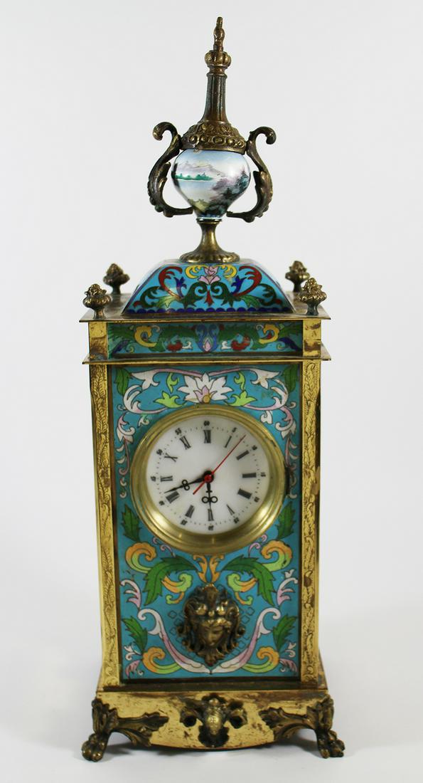EUROPEAN CLOISONNE & PAINTED PANEL CLOCK (1 of 7)