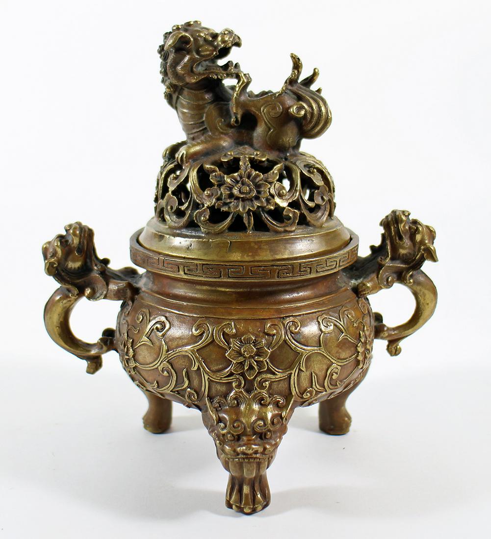 CHINESE BRONZE FOO DOG INCENSE BURNER (1 of 4)