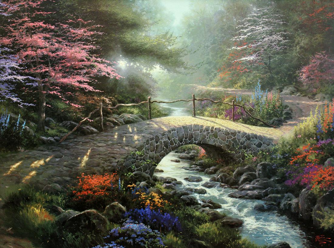 THOMAS KINKADE "BRIDGE OF FAITH" LITHO ON CANVAS (1 of 5)