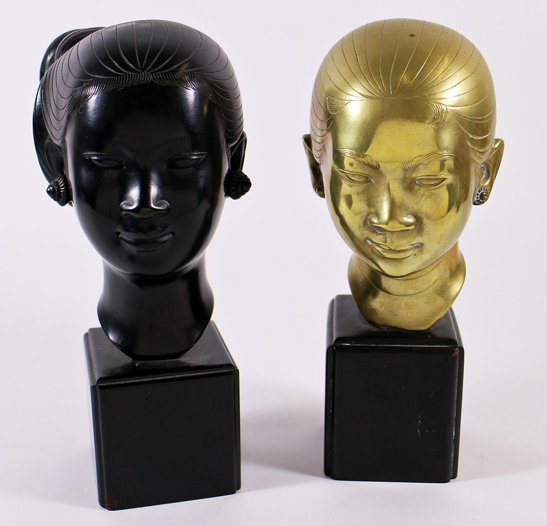 (2) BRONZE VIETNAMESE FEMALE BUSTS - SIGNED (1 of 4)