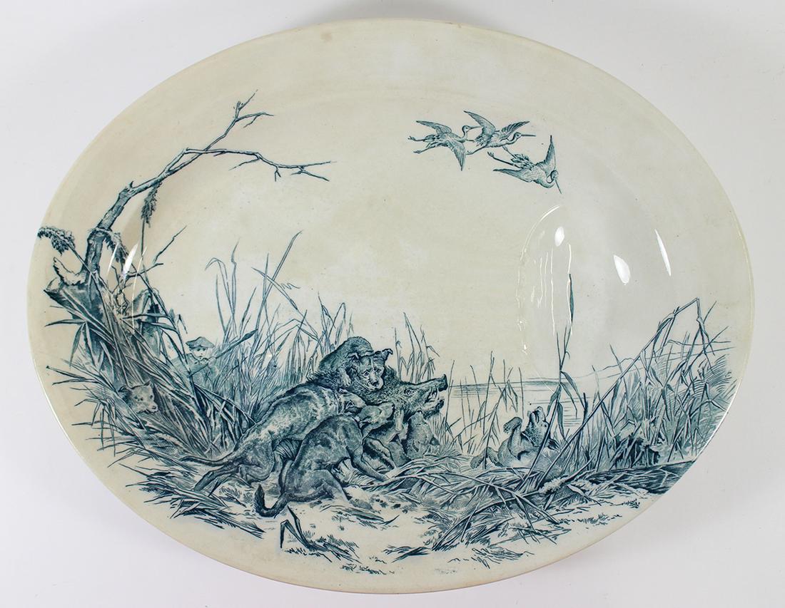 c1875 W.B. & SON SYLVAN HUNTING SCENE GAME PLATTER (1 of 3)