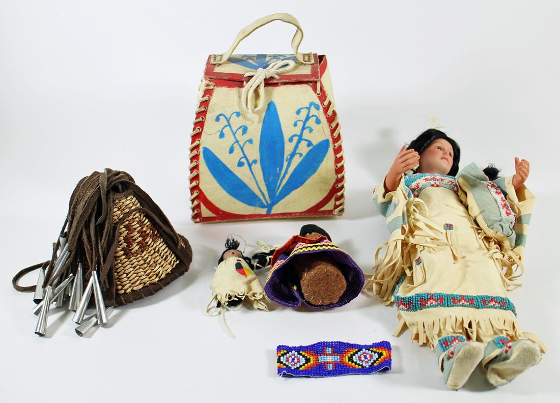 NATIVE AMERICAN INDIAN DOLLS, FEZ & PARFLECHE (1 of 2)