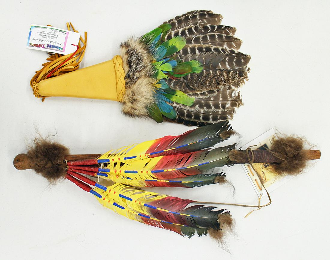 CHEROKEE INDIAN BUFFALO PIPE AND FEATHER DANCE FAN (1 of 2)