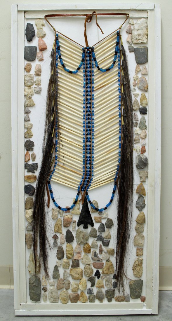 FRAMED NATIVE AMERICAN BREASTPLATE & ARROWHEADS (1 of 3)