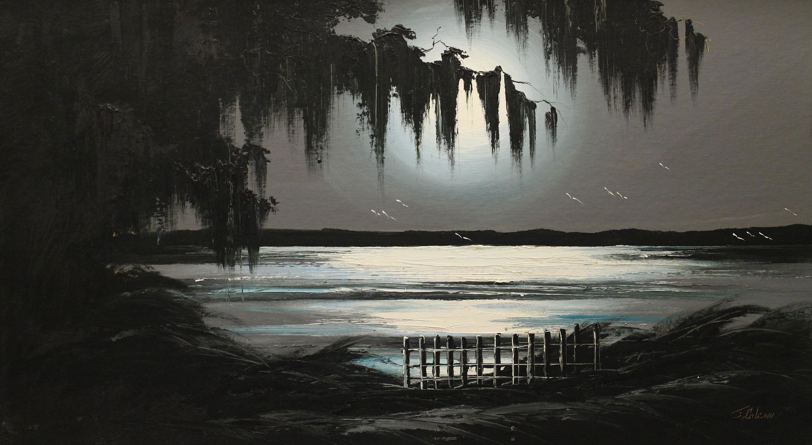 JAMES GIBSON NIGHT RIVER HIGHWAYMEN PAINTING (1 of 5)