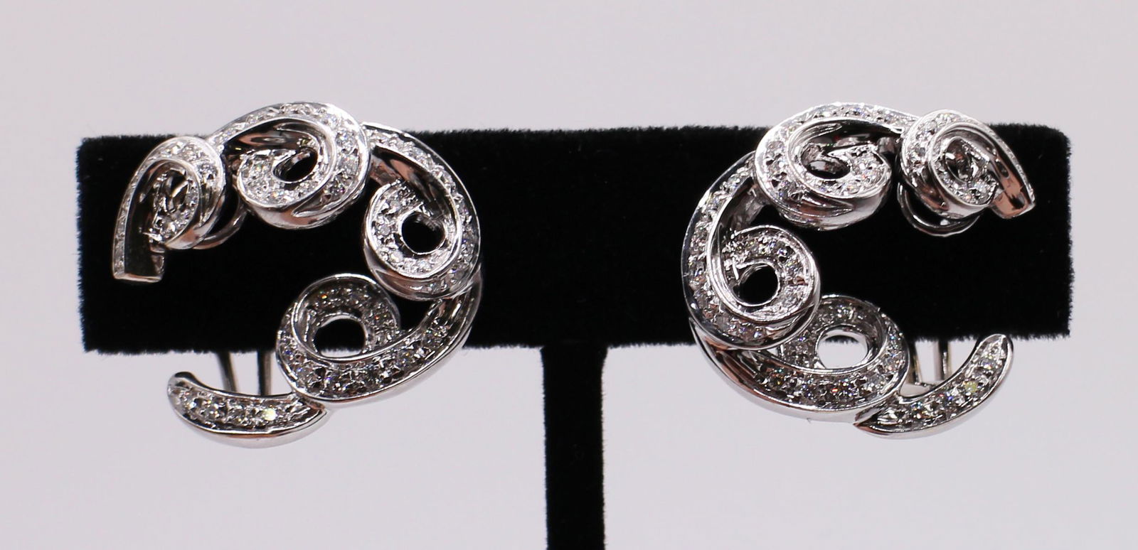 14K WHITE GOLD 2.00 CARAT DIAMOND SWIRL EARRINGS (1 of 5)