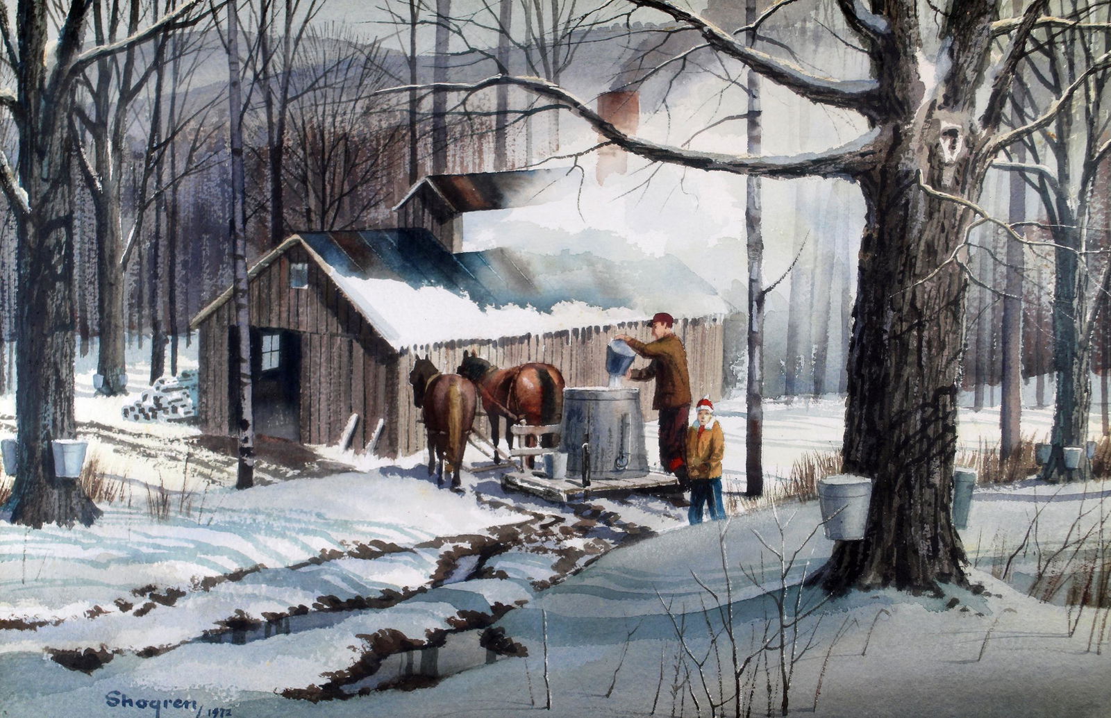 KINLEY SHOGREN "THE SUGARING" WATERCOLOR PAINTING (1 of 4)