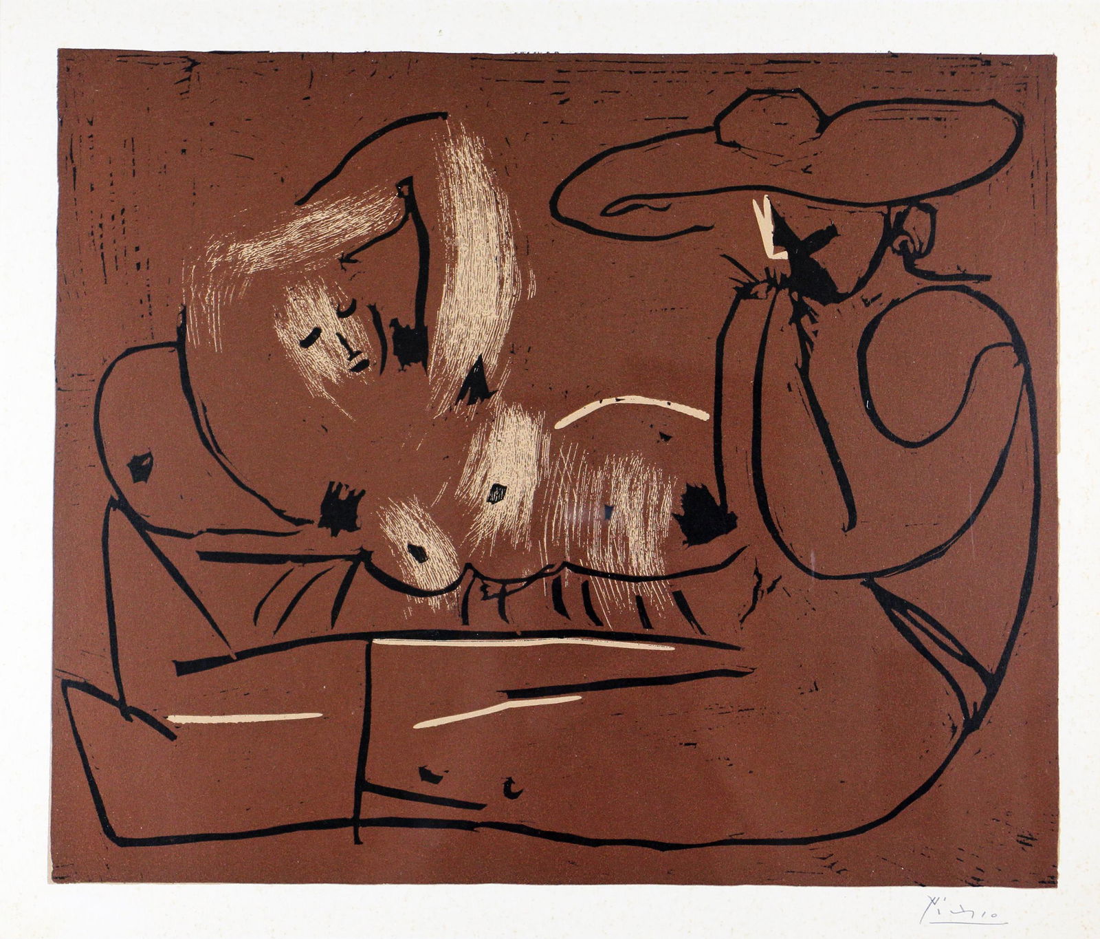 PABLO PICASSO RECLINING EATING GRAPES LINOCUT (1 of 3)