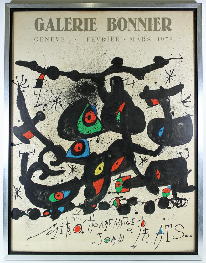 JOAN MIRO GALERIE BONNIER POSTER: Joan Miro Galerie Bonnier 1972 poster. Measures 31" x 24.25" w/ frame.