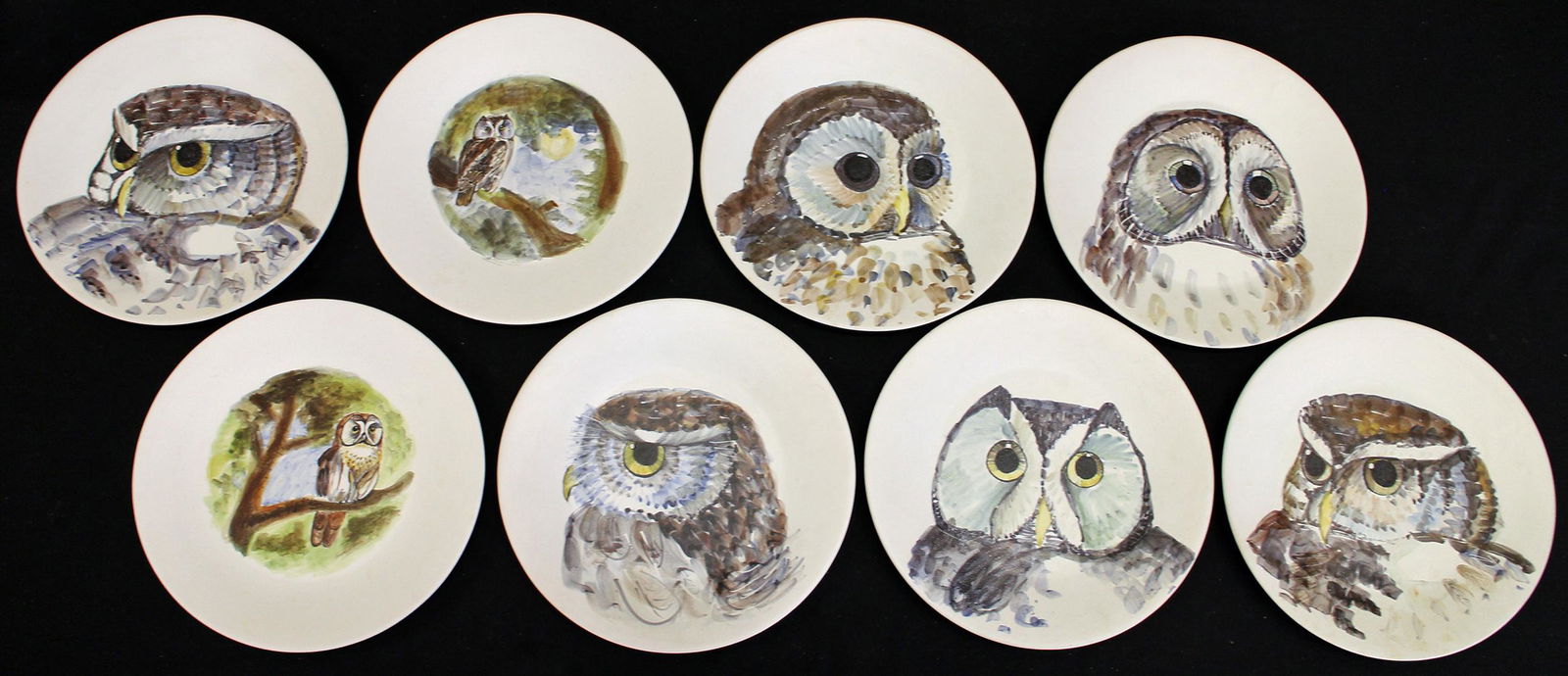 (8) MARCEL GUILLOT FRENCH HAND PAINTED OWL PLATES (1 of 4)