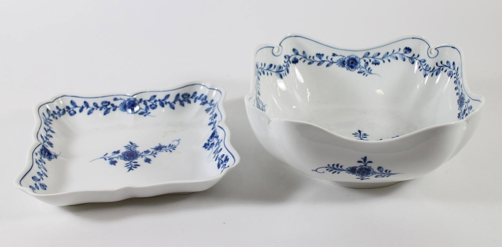 MEISSEN BLUE & WHITE BOWL AND PLATE: Meissen blue & white bowl 8.75" wide and plate 8" wide (chip to bottom side of plate).