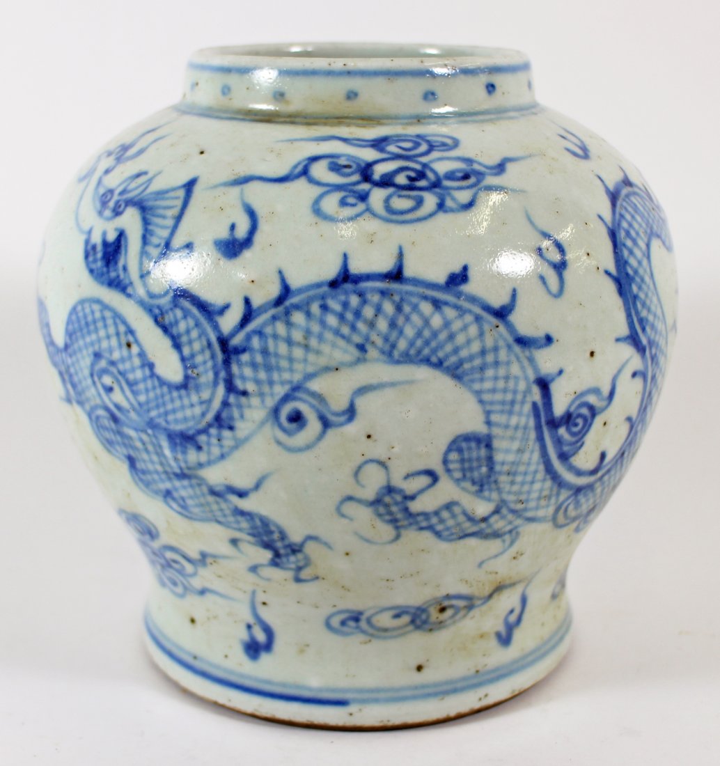 CHINESE BLUE & WHITE DRAGON PHOENIX VASE (1 of 3)
