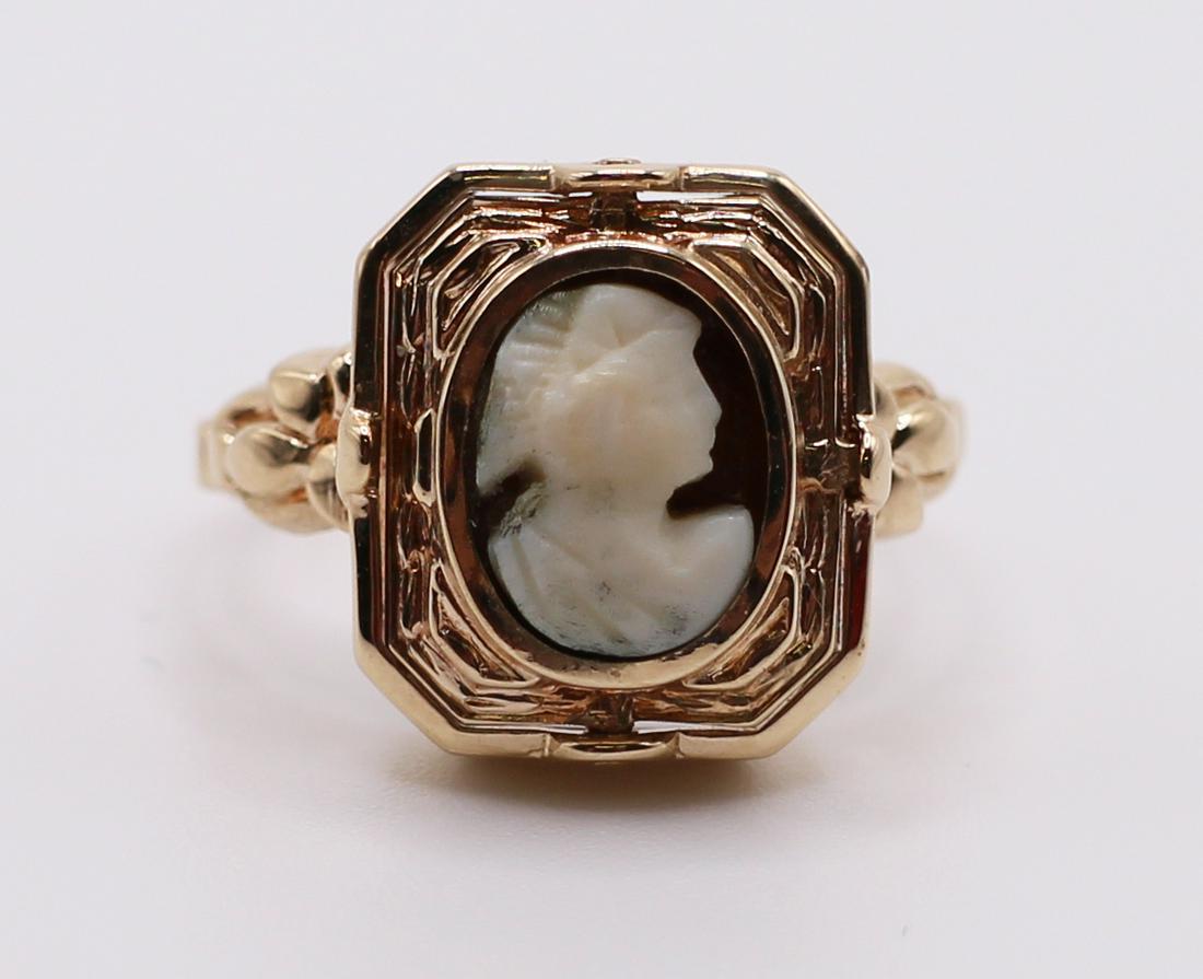 VINTAGE 10K BLACK ONYX & CAMEO FLIP RING (1 of 5)