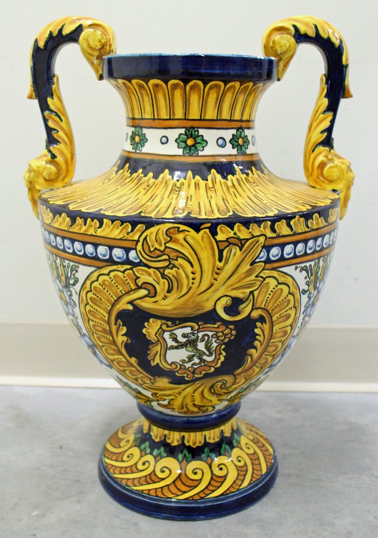 VINTAGE MEDITERRANEAN DOUBLE HANDLED MAJOLICA URN (1 of 2)